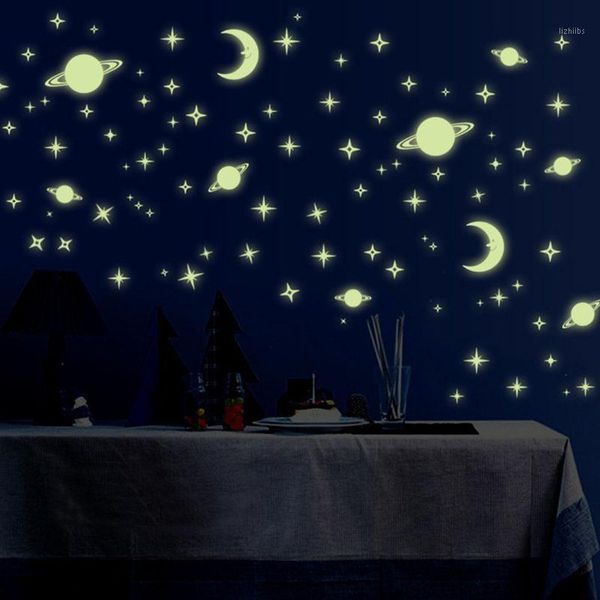 

1 pack fluorescent wall sticker stars moon home decor luminous space planets wall stickers boys' children room diy decals1