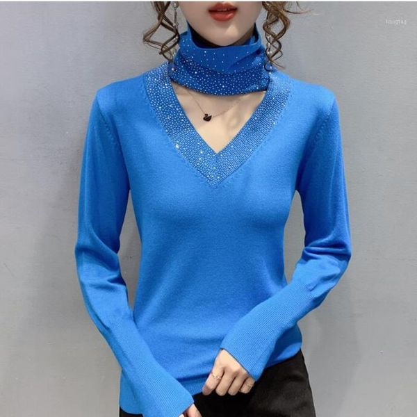 

#6208 black blue beige brown women sweaters and pullovers spring autumn hollow out diamonds turtleneck knitted sweaters sexy1, White;black