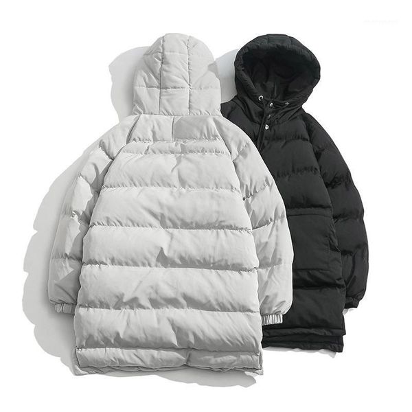 

casual large size loose cotton coat solid color cotton jacket male neutral hooded coat1, Black