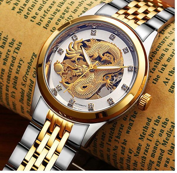 Orologi di lusso Orologio meccanico da uomo in oro di lusso con scheletro Orologio automatico da uomo Orologio a carica automatica impermeabile in acciaio inossidabile