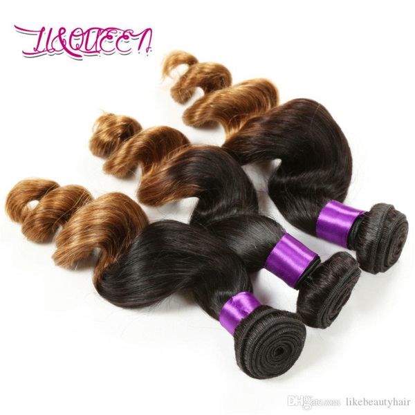 

loose wave human hair bundels ombre hair weft 1b-30# color loose wave double weft brazilian virgin hair colored natural beauty bundles, Black;brown
