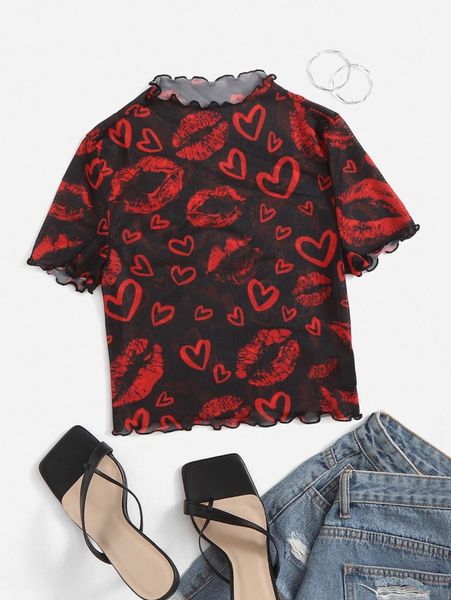 

heart print lettuce trim l8oz#, White