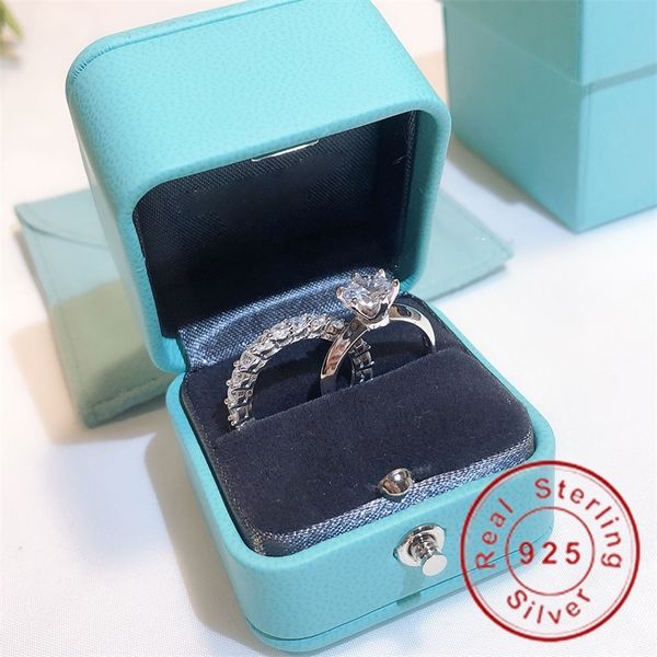 

brand promise ring set real 100% 925 sterling silver diamond engagement wedding band rings for women finger jewelry 201218, Golden;silver