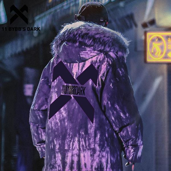 

11 bybb's dark hip hop padded jackets thicken warm cargo parka jacket mens function tie dye embroidery windbreaker parka coats, Black