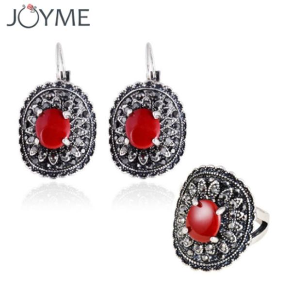 

wedding flower jewelry sets for women classic rhinestones red opal stone earrings rings sets bride engagement jewelry wholesale, Silver