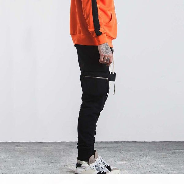 

strapback mens designer pants pure black drop crotch jogger pants hip hop elastic waist sweatpants skinny high street fashion pants trousers