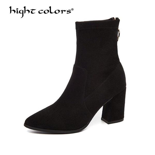 

boots spring/autumn black knitted elastic socks medium heeled short women point toe ankle h809-5