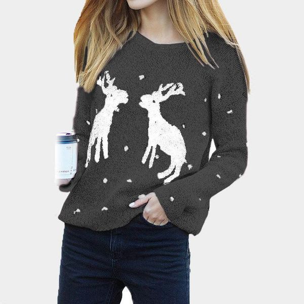

deer knit woman sweater autumn winter clothes christmas long sleeve polka dot women sweater1, White;black