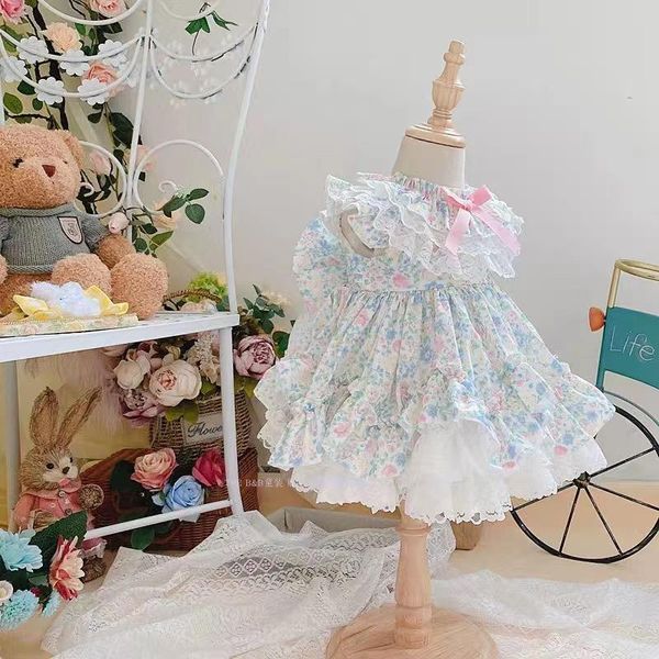 

2pcs summer lolita spanish princess dress lace stitching bow ball gown vintage birthday easter party turkey dress for girl y3037 t200709, Red;yellow