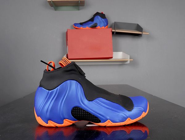 

knicks flight posite men basketball shoes penny hardaway pro racer blue total orange-black mens sports sneakers size 8-12, White;red