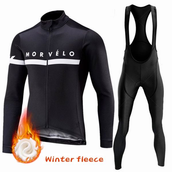 Morvelo Bisiklet Jersey Set Kış Termal Polar Bisiklet Giyim Uzun Kollu Erkek Yol Bisikleti Takım MTB Maillot Culotte