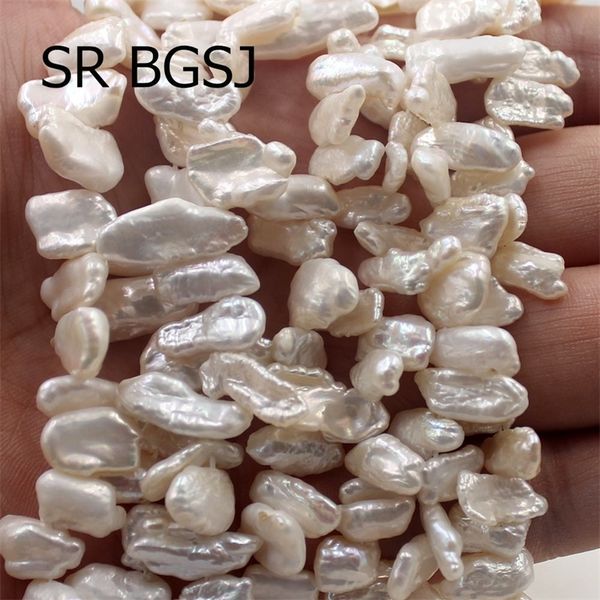 

bgsj 8-12mm drilled reborn biwa natural white color freshwater pearl diy beads strand 15" t200507