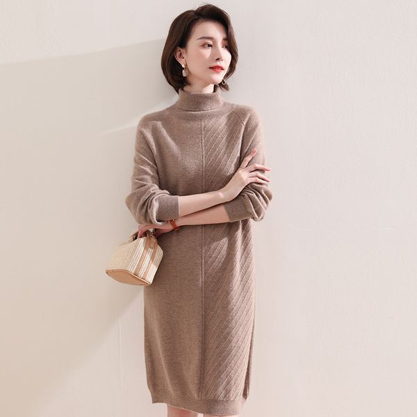 

2021 women's dresses 100% mesh jumpers winer autumn turtleneck high fashion pure cashmere ladies knitted or crocheted j102, Black;gray