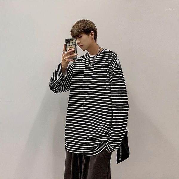 

2020 new men's fashion striped printing coats round neck hoodies cotton clothes casual sweatshirts 3 color pullover size m-2xl1, Black
