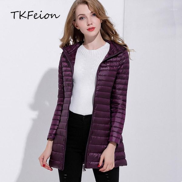 

womens autumn winter jacket duck down ladies hooded jackets long style warm slim coats ultra light parka female portabl outwear1, Black;brown