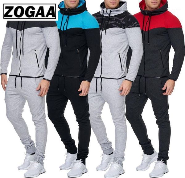 

zogaa 2019 new men 2 parts sporting suit hoodies sets mens gyms sportswear jogger suit male tracksuit sets gym sweat1, Gray