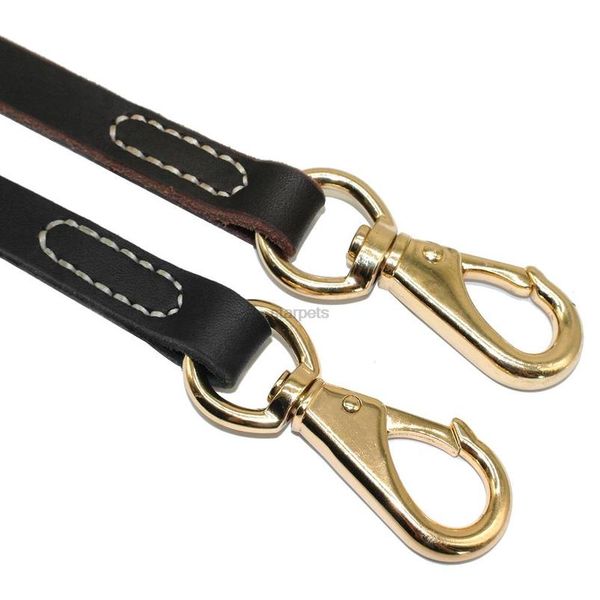 

heavy duty handmade leather dog leash lead dark brown black with gold hook for walking training all dog breeds bbyngo
