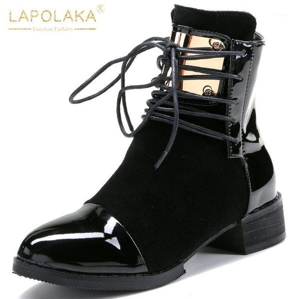 

boots lapolaka 2021 big size 43 thick heels ankle woman shoes metal decoration comfortable ins female1, Black