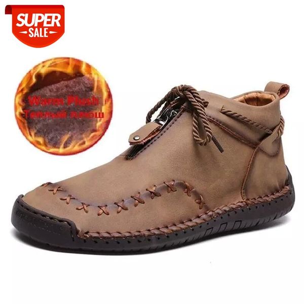 

brand winter men boots warm plush men snow boots outdoor comfortable shoes lace-up autumn men's ankle motorcycle #dj5r