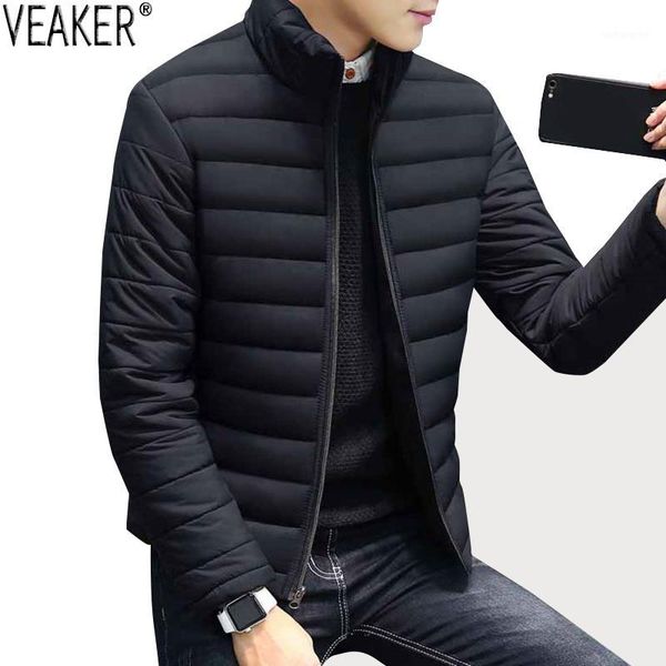 

2020 autumn new men's down jacket parkas solid color slim fit parkas coat cotton padded stand collar black outerwear coat1