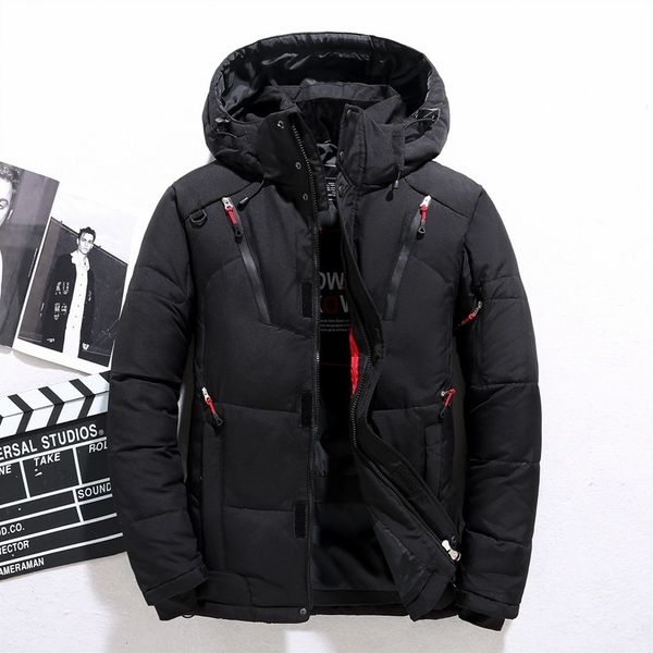 

men down jacket thick warm winter jacket men hooded thicken duck down parka coat casual slim down mens overcoat 201201, Black