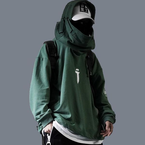 

2021 spring autumn men high neck fish mouth hoodie japanese harajuku hip hop gothic streetwear sweatshirts oversized male, Black