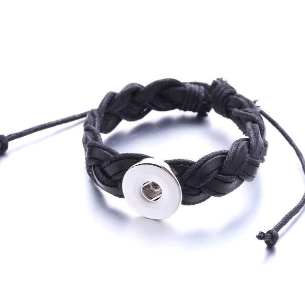 

new snap jewelry handmade braided leather snap bracelet bangles fit 18mm snap button jewelry for women men diy bbyihk, Golden;silver