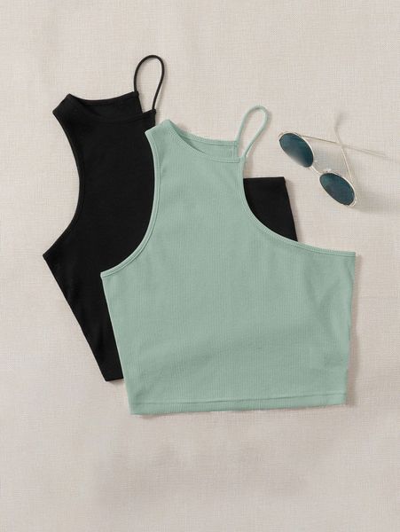 

2pcs solid asymmetric neck halter j7o7#, White