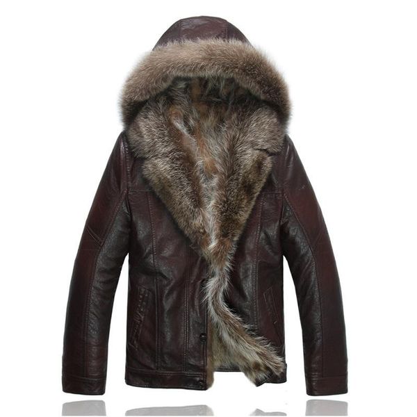 

men's leather & faux mens black jacket with fur collar winter real coats jackets shearling outwear overcoat snow plus size clothing