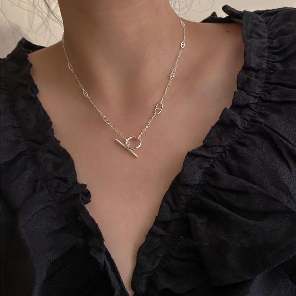 

chokers minimalist luxury hollow circle geometric necklace for women gold silver color thin chain pendant necklaces jewellery, Golden;silver
