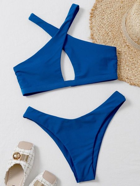 

cross halter high cut bikini swimsuit v5sy#, White;black