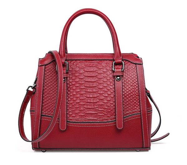 

quality shoulder cowhide alligator women handbag bag casual new ale leather genuine messenger fashion bag brand tote purse qs18 vufr, Red;black