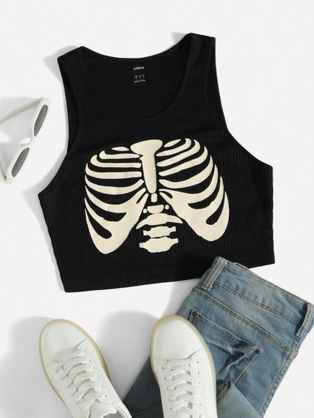 

skeleton print crop tank q7ay#, White