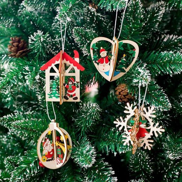

christmas decorations 1pc combined splice painted ornament wooden santa claus bear snowman pendant for tree home decor accessories1