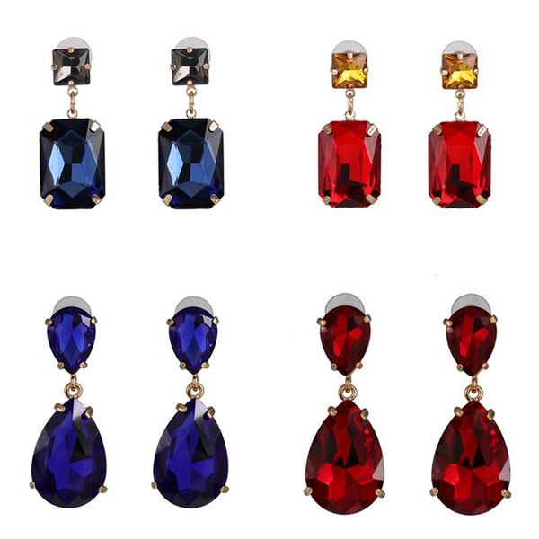 

серьги заявления 2020 геометрические серьги для женщин черный зеленый синий красный камень роскошные свадебные горный хрусталь серьги ювелир, Golden