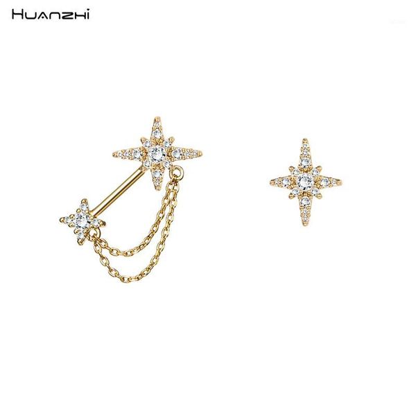 

huanzhi 2019 new gold silver crystal rhinestone star metal earrings asymmetry chain tassel zircon stud earrings for women gift1, Golden;silver