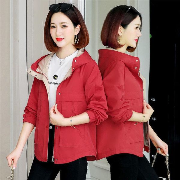 

spring autumn short trench coat women fashion temperament plus size windbreaker outerwear female loose office coat 3xl r679, Tan;black