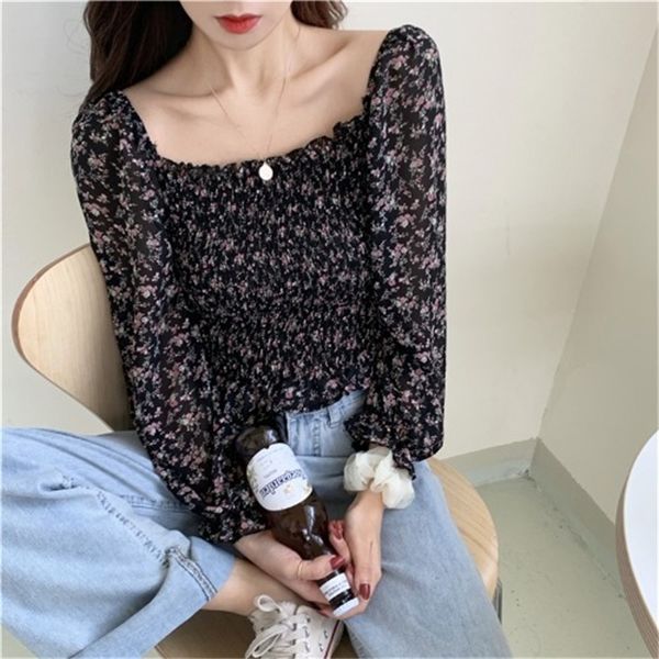 

2021 new ruffles long sleeve blouse women short designer chiffon fairy new 2021 elegant casual lady spring party clothes 6bz6, White