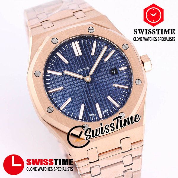 

sale new 41mm jumbo 15202 15207or a2813 automatic mens watch blue dial 316l rose gold case bracelet luxury gents watches swisstime a18c, Slivery;brown