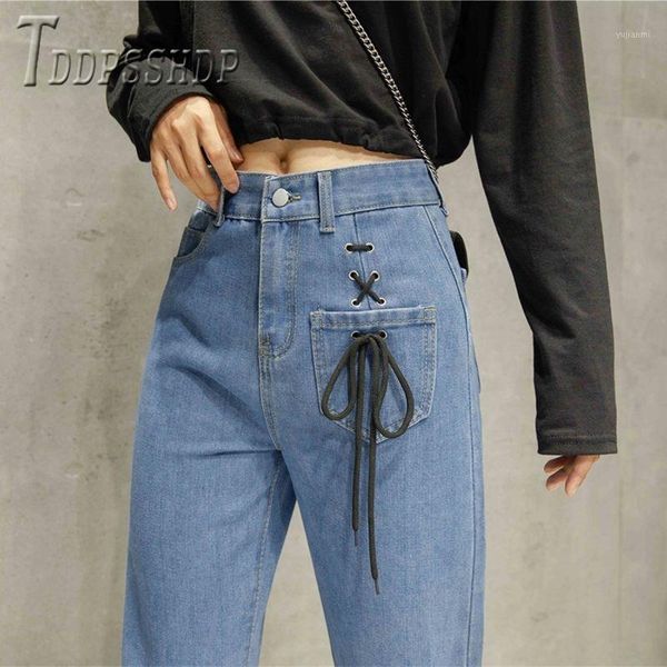 

2019 autumn winter wide leg women jeans casual korean high waist female denim trousers1, Blue