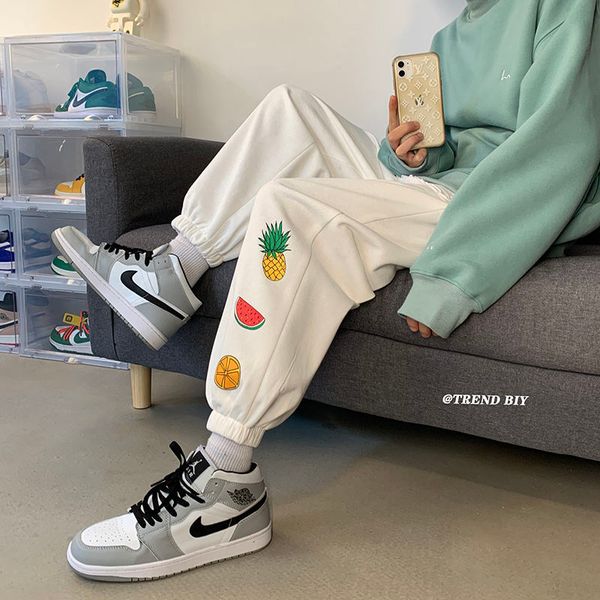 

2021 men's trousers spring and winter new plus big-boned fruit printed on young pants hv68, Black