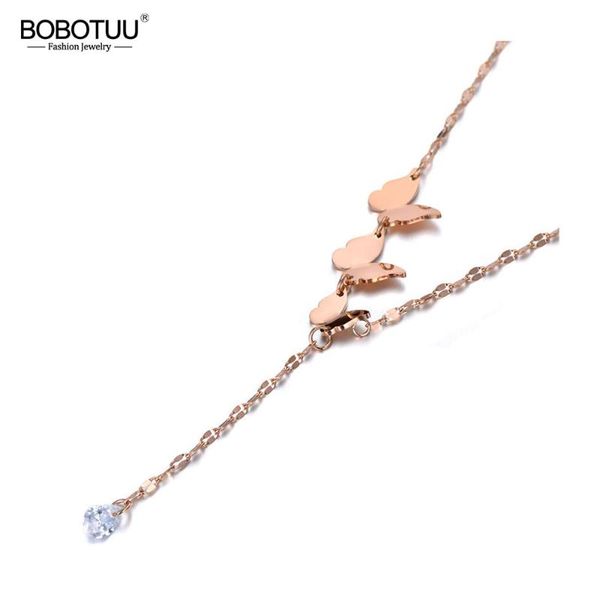 

chains bobotuu trendy stainless steel cz crystal butterfly animal necklaces for women bohemia style charm pendant necklace bn19216, Silver