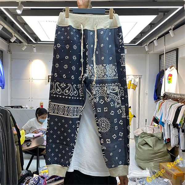 

hip-hop streetwear kapital man sweatpants high-quality joggers drawstring pants heavy fabric cashew flower printing trousers, Black