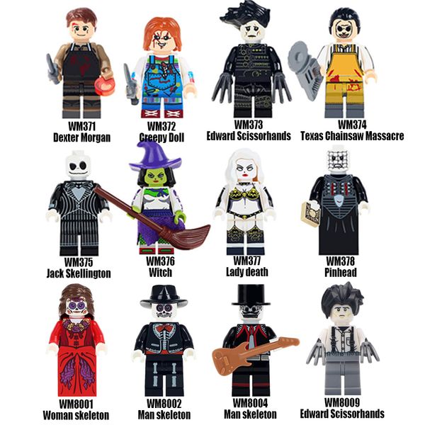 

horror movie series dexter morgan creepy doll edward dead jack pinhead woman man skeleton chainsaw massacre figure block toys funny