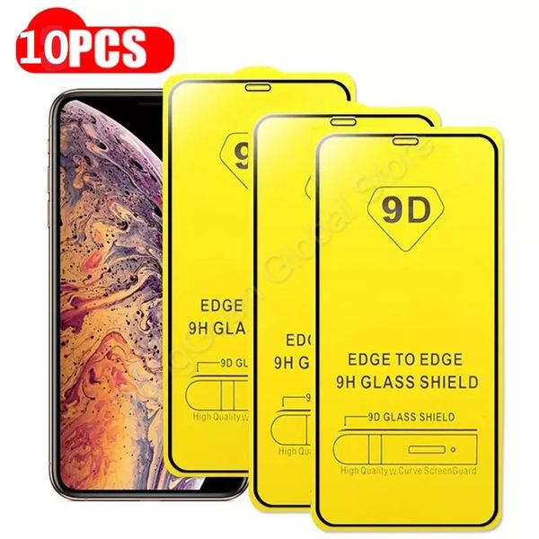 

10pcs 9d tempered glass for iphone 11 12 mini pro max screen protector for iphone x xr xs max 7 8 6s plus se2020 full cover glass