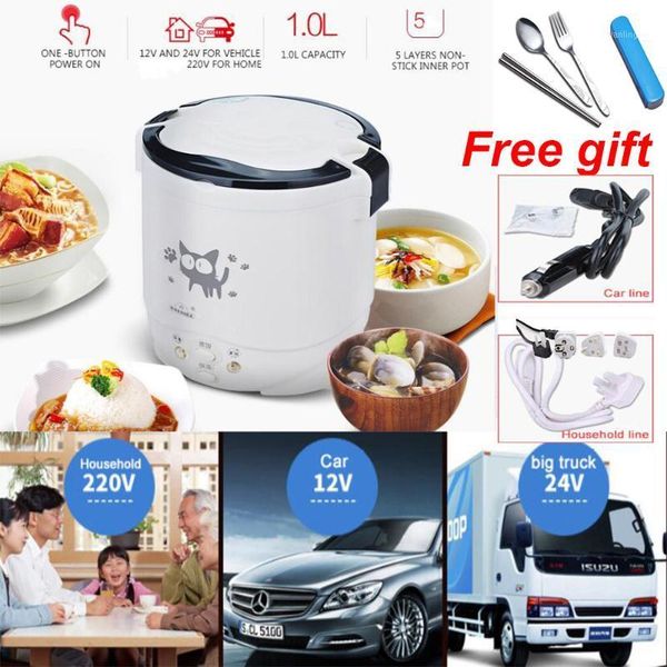 

rice cookers 1l portable cooking pot in home 220v 24/12vtruck car electric mini cooker multifunctional lunch box for two person1