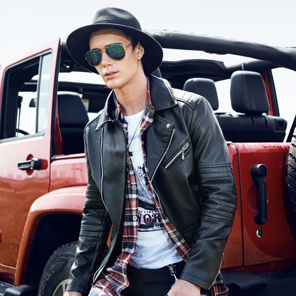 

men's fur & faux causal pu leather jacket coat men autumn brand motorcycle mens spring fashion masculinas windproof jackets overcoat ma, Black