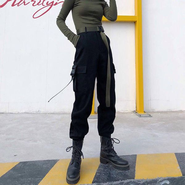 

black streetwear cargo pants women casual joggers black high waist loose female trousers korean style ladies pants streetwear, Black;white