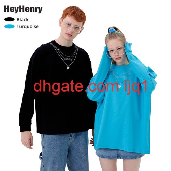 

henry spring new round neck long sleeve loose t-shirt men's and women's trend chain decoration casual base coat, White;black