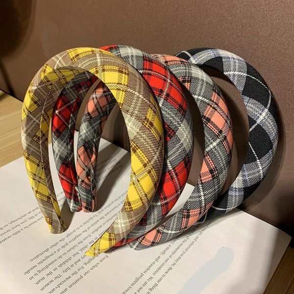 

new colorful plaid check lightly padded headband fall women hairband gingham head bezel hair hoop bands fashion hair accessories, Slivery;white